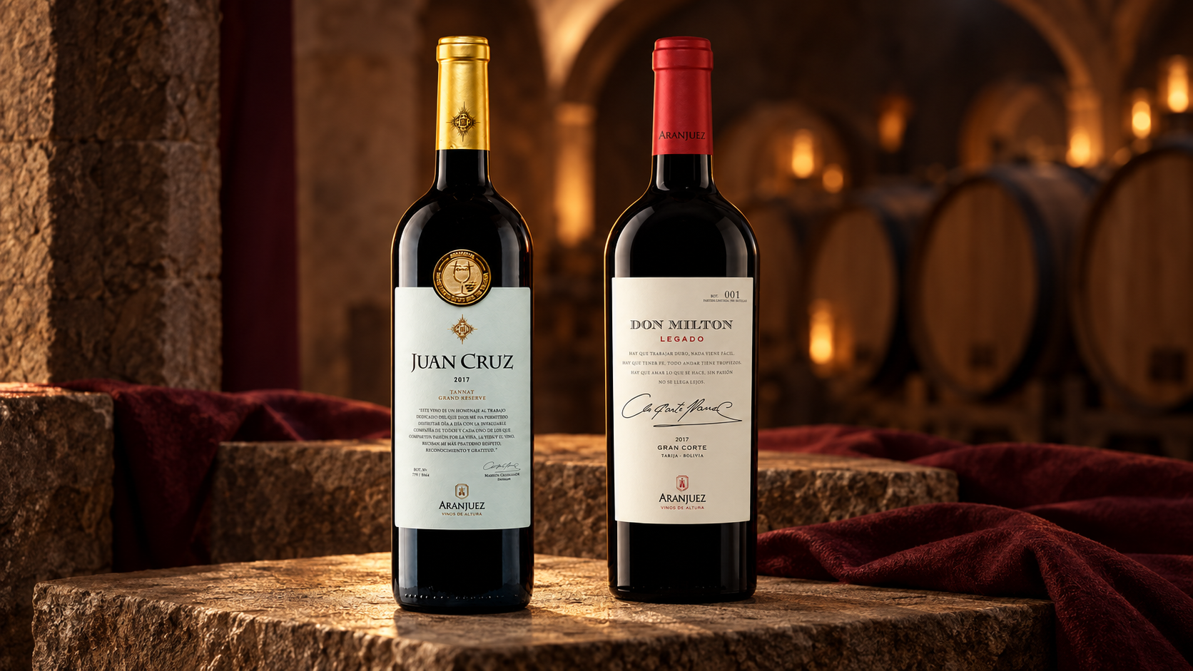 Juan Cruz Tannat Grand Reserve 2023 y Don Milton Legado Gran Corte 2022, vinos bolivianos de Aranjuez